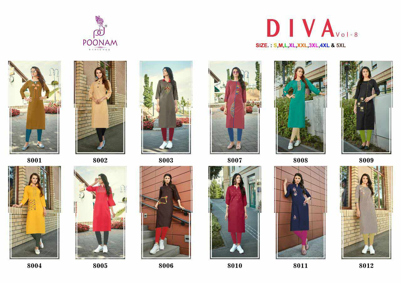 Diva Vol-8 Poonam Designer Embroidery Cotton Kurti Diva Vol-8 Poonam Designer Embroidery Cotton Kurti